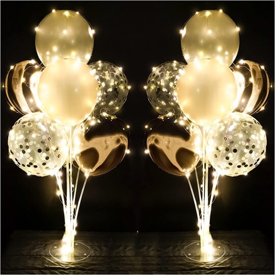 2 Sets Balloon Stand Kit Silver with String Light Table Centerpiece Reusable Balloon Decorations for Party (Silver)